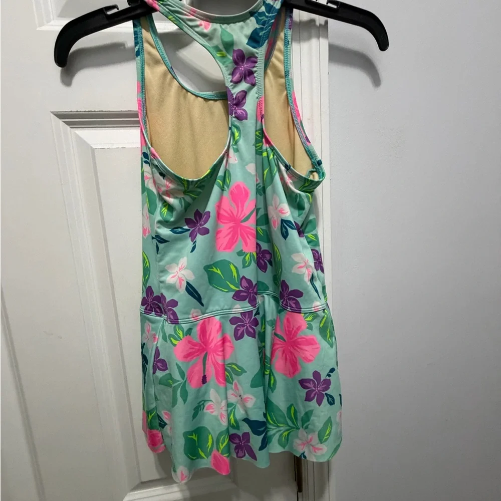 Lands' End Kids Floral One Piece - Blue and Pink swim dress